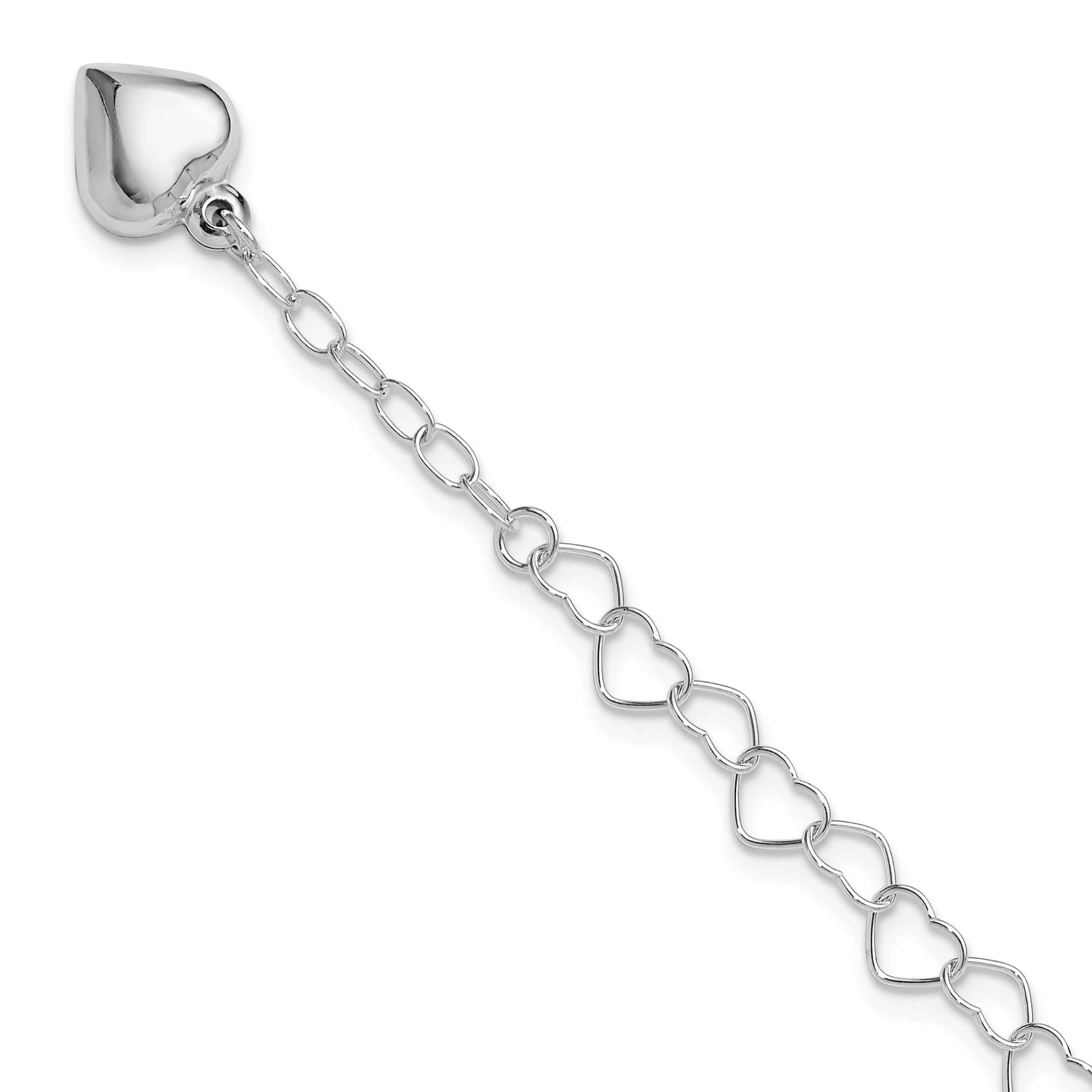 Sterling Silver Puffed Heart Dangle 9 inch Plus 1 inch Extender - Total 10 inch Anklet
