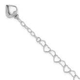 Sterling Silver Puffed Heart Dangle 9 inch Plus 1 inch Extender - Total 10 inch Anklet