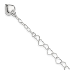 Sterling Silver Puffed Heart Dangle 9 inch Plus 1 inch Extender - Total 10 inch Anklet