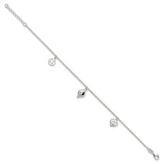 Sterling Silver Heart/YinYang/Peace Sign 8 inch Plus 1 inch Extender - Total 9 inch Anklet