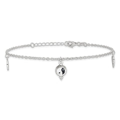 Sterling Silver Heart/YinYang/Peace Sign 8 inch Plus 1 inch Extender - Total 9 inch Anklet