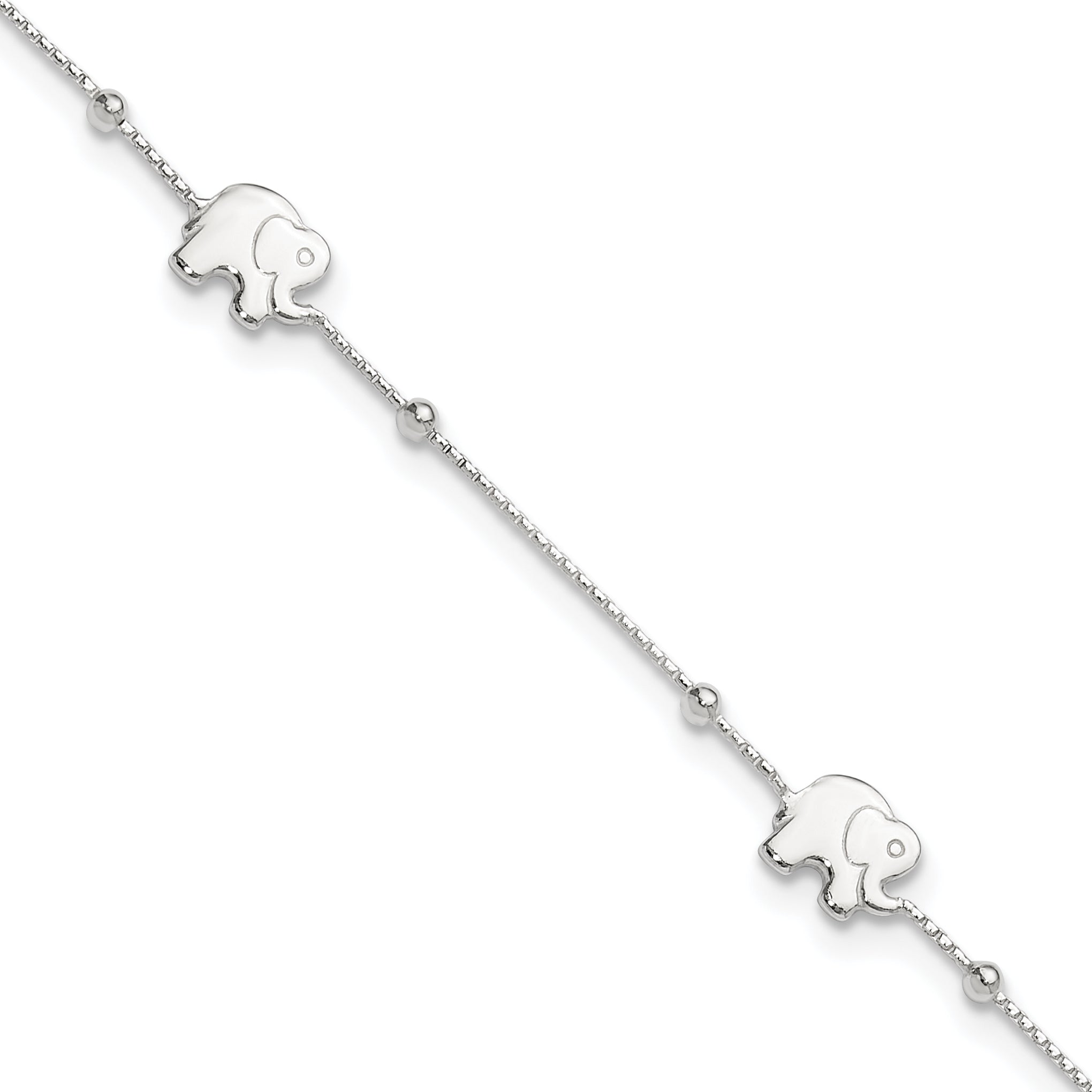 Sterling Silver Elephant 10 inch Plus 2 inch Extender - Total 12 inch Anklet