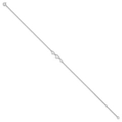 Sterling Silver Rhodium-plated Three Hearts 10 inch Plus 1 inch Extender - Total 11 inch Anklet