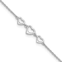 Sterling Silver Rhodium-plated Three Hearts 10 inch Plus 1 inch Extender - Total 11 inch Anklet