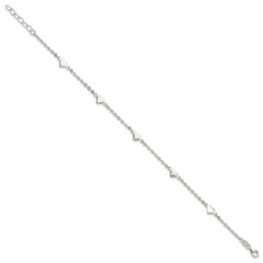 Sterling Silver Hearts 5-Station 9 inch Plus 1 inch Extender - Total 10 inch Anklet