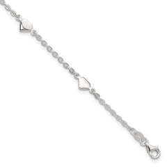 Sterling Silver Hearts 5-Station 9 inch Plus 1 inch Extender - Total 10 inch Anklet