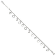 Sterling Silver Heart Charms 8 inch Plus 1 inch Extender - Total 9 inch Anklet