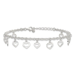 Sterling Silver Heart Charms 8 inch Plus 1 inch Extender - Total 9 inch Anklet