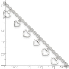 Sterling Silver Heart Charms 8 inch Plus 1 inch Extender - Total 9 inch Anklet