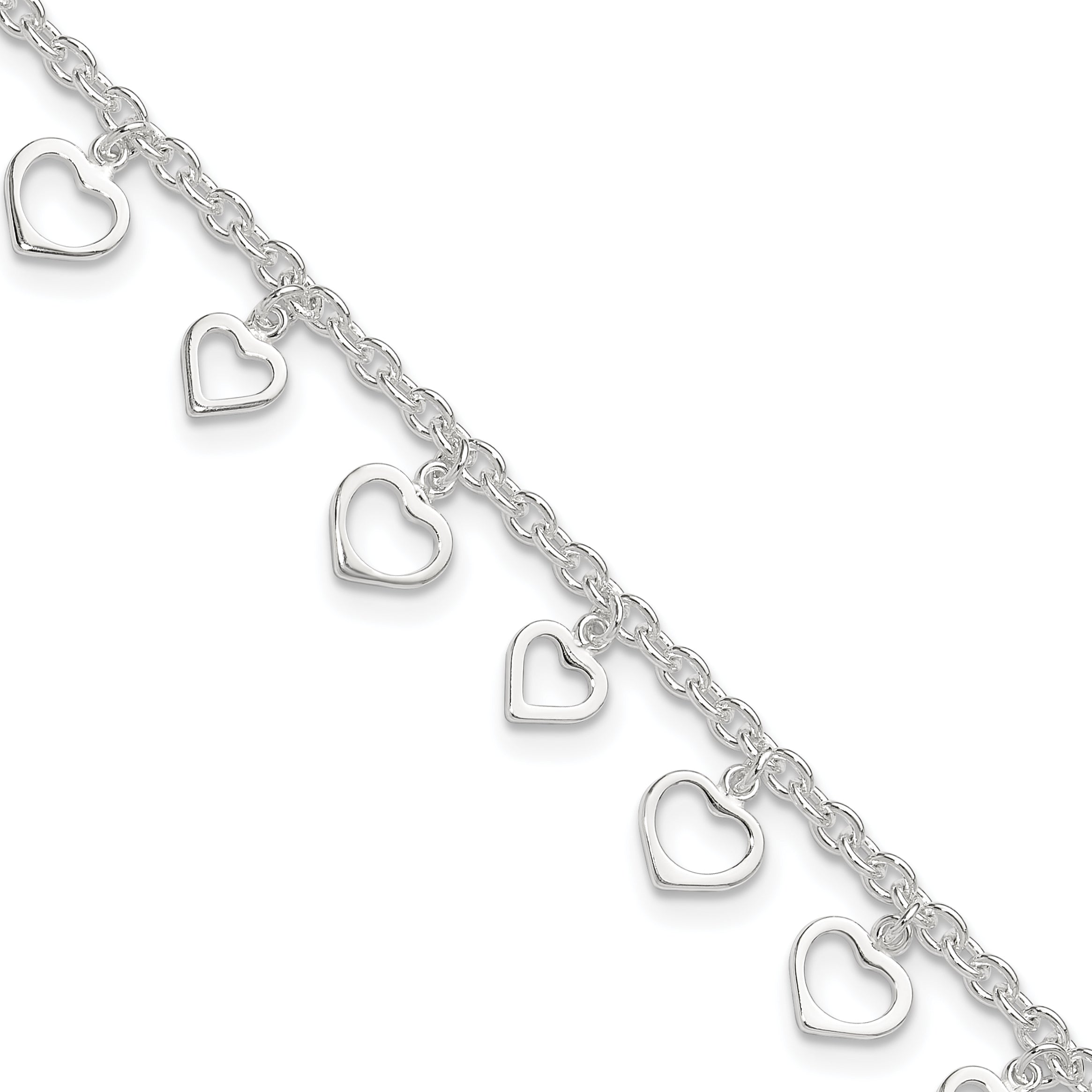Sterling Silver Heart Charms 8 inch Plus 1 inch Extender - Total 9 inch Anklet