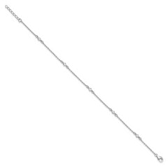 Sterling Silver Rhodium-plated Bezel CZ 5-Station 9 inch Plus 1 inch Extender - Total 10 inch Anklet