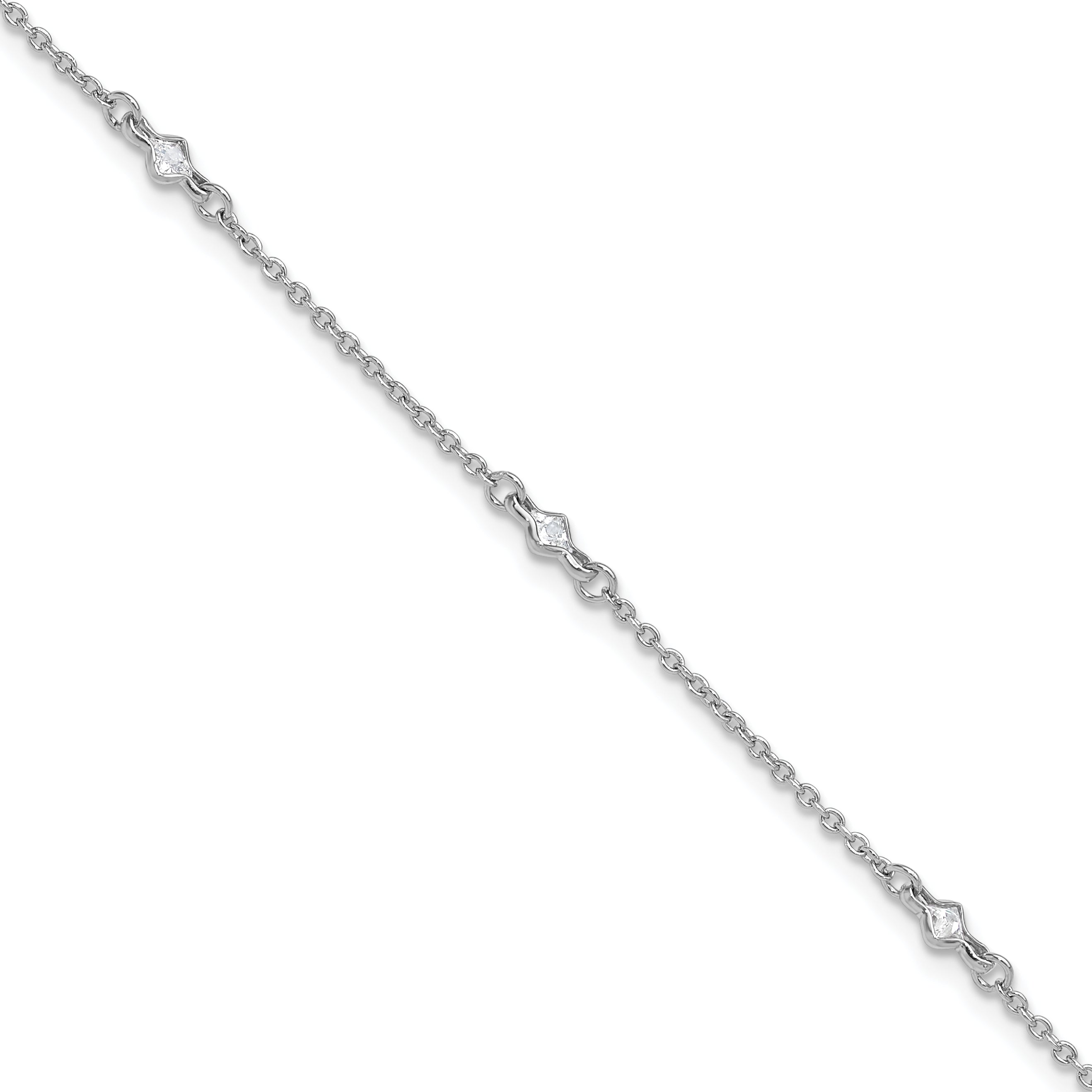 Sterling Silver Rhodium-plated Bezel CZ 5-Station 9 inch Plus 1 inch Extender - Total 10 inch Anklet
