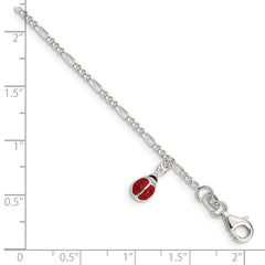 Sterling Silver Polished Enameled Ladybug With 1in ext. Childrens Bracelet