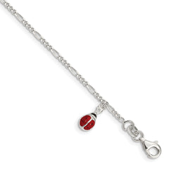 Sterling Silver Polished Enameled Ladybug With 1in ext. Childrens Bracelet