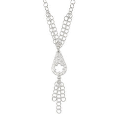 Sterling Silver Polished & Textured Floral Teardrop Necklace