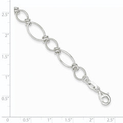 Sterling Silver Polished Textured Fancy Circle and Oval Link Bracelet