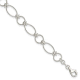 Sterling Silver Polished Textured Fancy Circle and Oval Link Bracelet