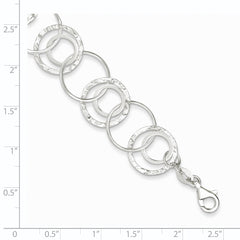 Sterling Silver Polished Textured Fancy Circle Link Bracelet