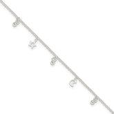 Sterling Silver Star and Moon 9 inch Plus 1 inch Extender - Total 10 inch Anklet