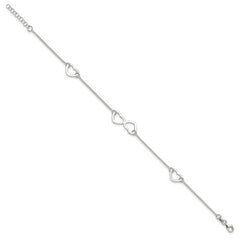 Sterling Silver Hearts 9 inch Plus 1 inch Extender - Total 10 inch Anklet