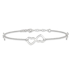 Sterling Silver Hearts 9 inch Plus 1 inch Extender - Total 10 inch Anklet