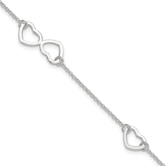 Sterling Silver Hearts 9 inch Plus 1 inch Extender - Total 10 inch Anklet