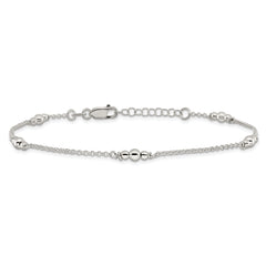 Sterling Silver Beaded 5-Station 10 inch Plus 1 inch Extender - Total 11 inch Anklet