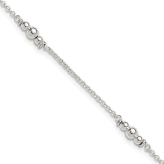 Sterling Silver Beaded 5-Station 9 inch Plus 1 inch Extender - Total 10 inch Anklet