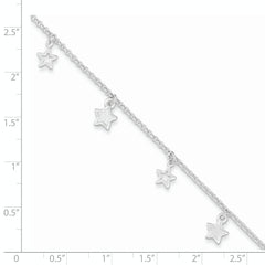 Sterling Silver Stars 9 inch Plus 1 inch Extender - Total 10 inch Anklet
