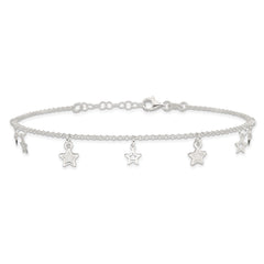 Sterling Silver Stars 9 inch Plus 1 inch Extender - Total 10 inch Anklet