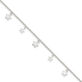 Sterling Silver Stars 9 inch Plus 1 inch Extender - Total 10 inch Anklet