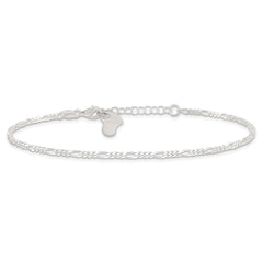 Sterling Silver Figaro with Heart Dangle 9 inch Plus 1 inch Extender - Total 10 inch Anklet