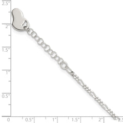 Sterling Silver Figaro with Heart Dangle 9 inch Plus 1 inch Extender - Total 10 inch Anklet