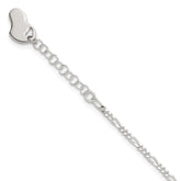 Sterling Silver Figaro with Heart Dangle 9 inch Plus 1 inch Extender - Total 10 inch Anklet