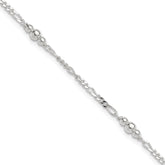 Sterling Silver Beaded Figaro 5-Station 9 inch Plus 1 inch Extender - Total 10 inch Anklet