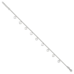 Sterling Silver Heart Charms 9 inch Plus 1 inch Extender - Total 10 inch Anklet