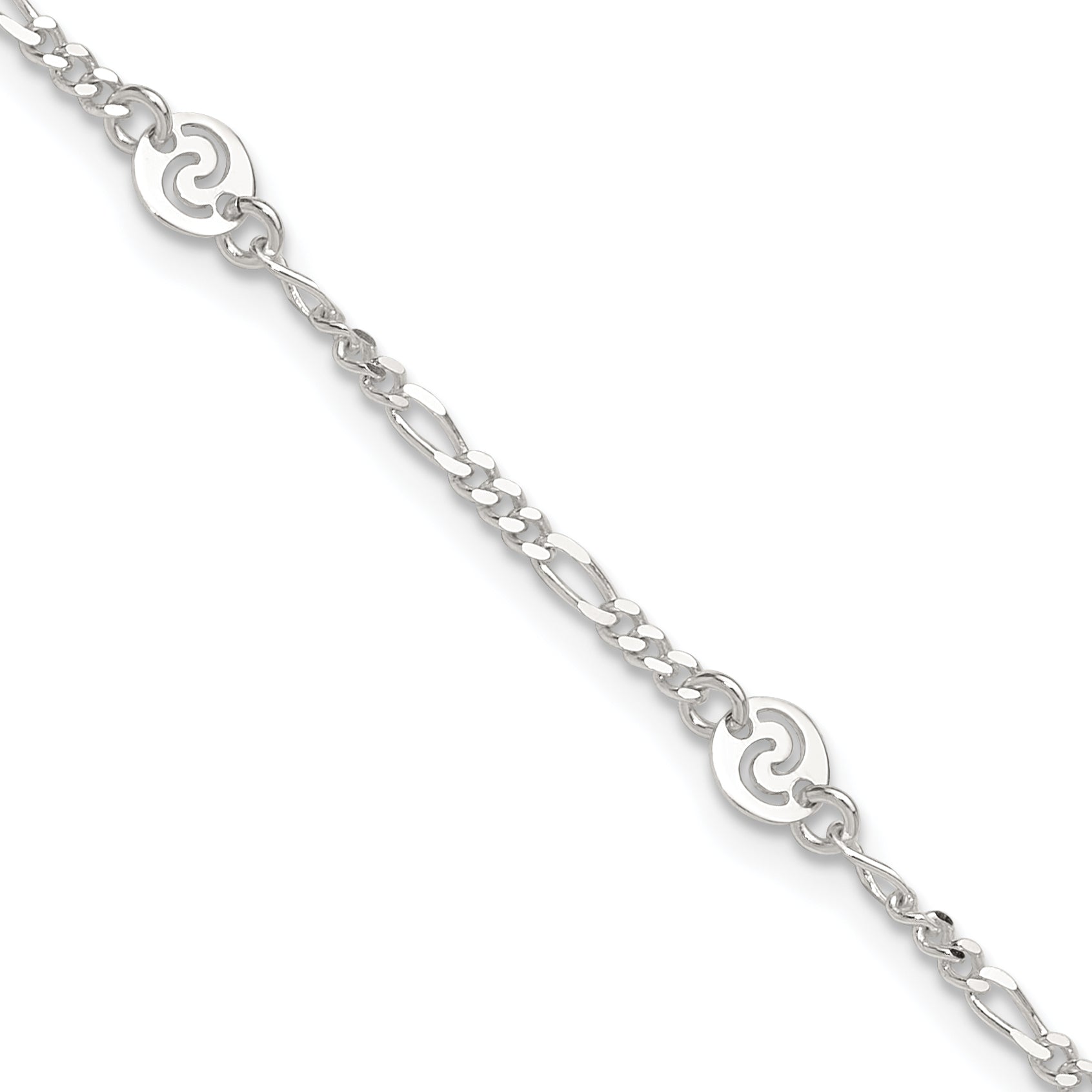 Sterling Silver Swirl Disc 9 inch Plus 1 inch Extender - Total 10 inch Anklet