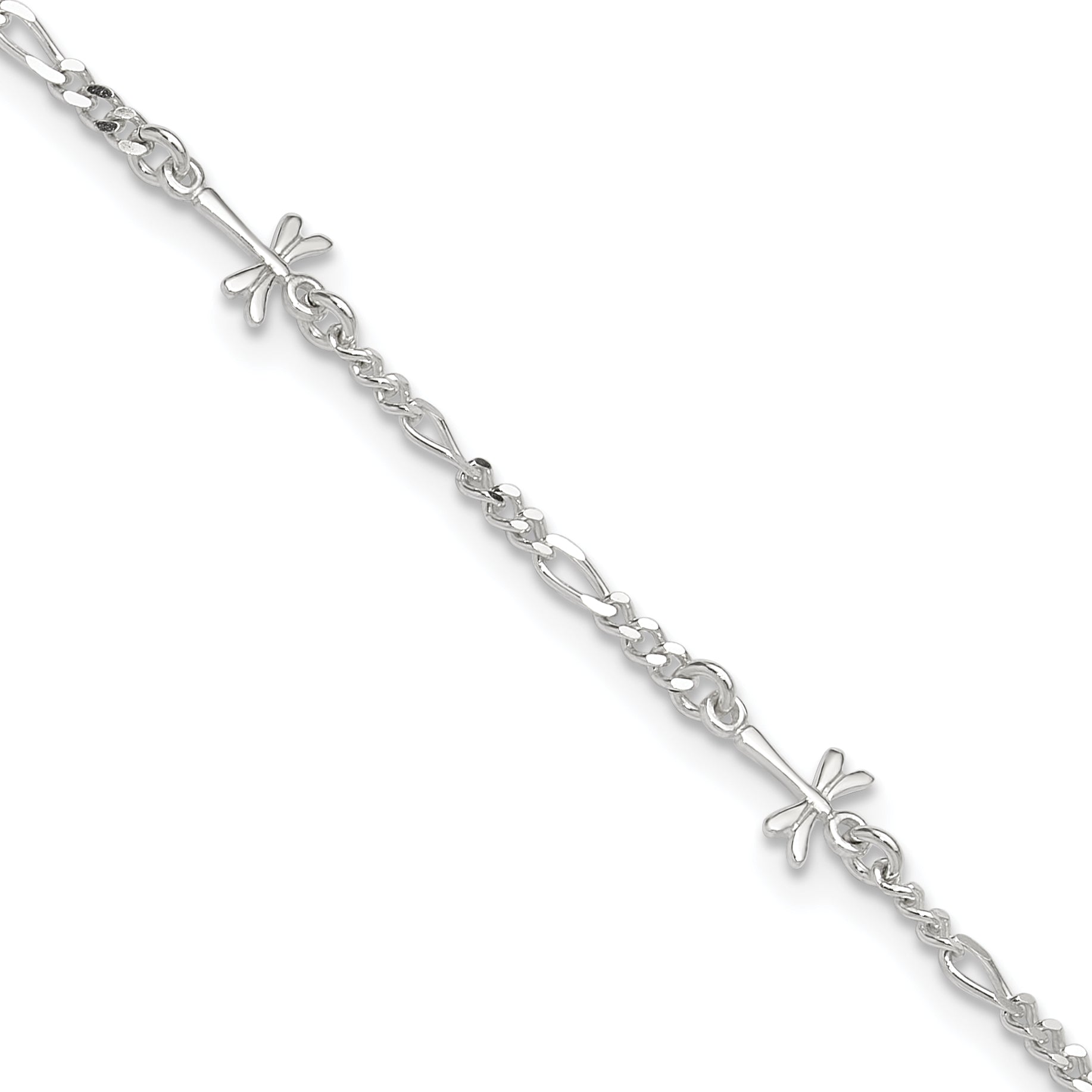 Sterling Silver Dragonflies 8 inch Plus 1 inch Extender - Total 9 inch Anklet