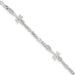 Sterling Silver Dragonflies 8 inch Plus 1 inch Extender - Total 9 inch Anklet