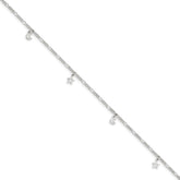 Sterling Silver Star and Moon 9 inch Plus 1 inch Extender - Total 10 inch Anklet