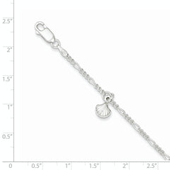Sterling Silver Shell Dangle 9 inch Plus 1 inch Extender - Total 10 inch Anklet