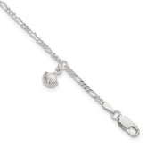 Sterling Silver Shell Dangle 9 inch Plus 1 inch Extender - Total 10 inch Anklet