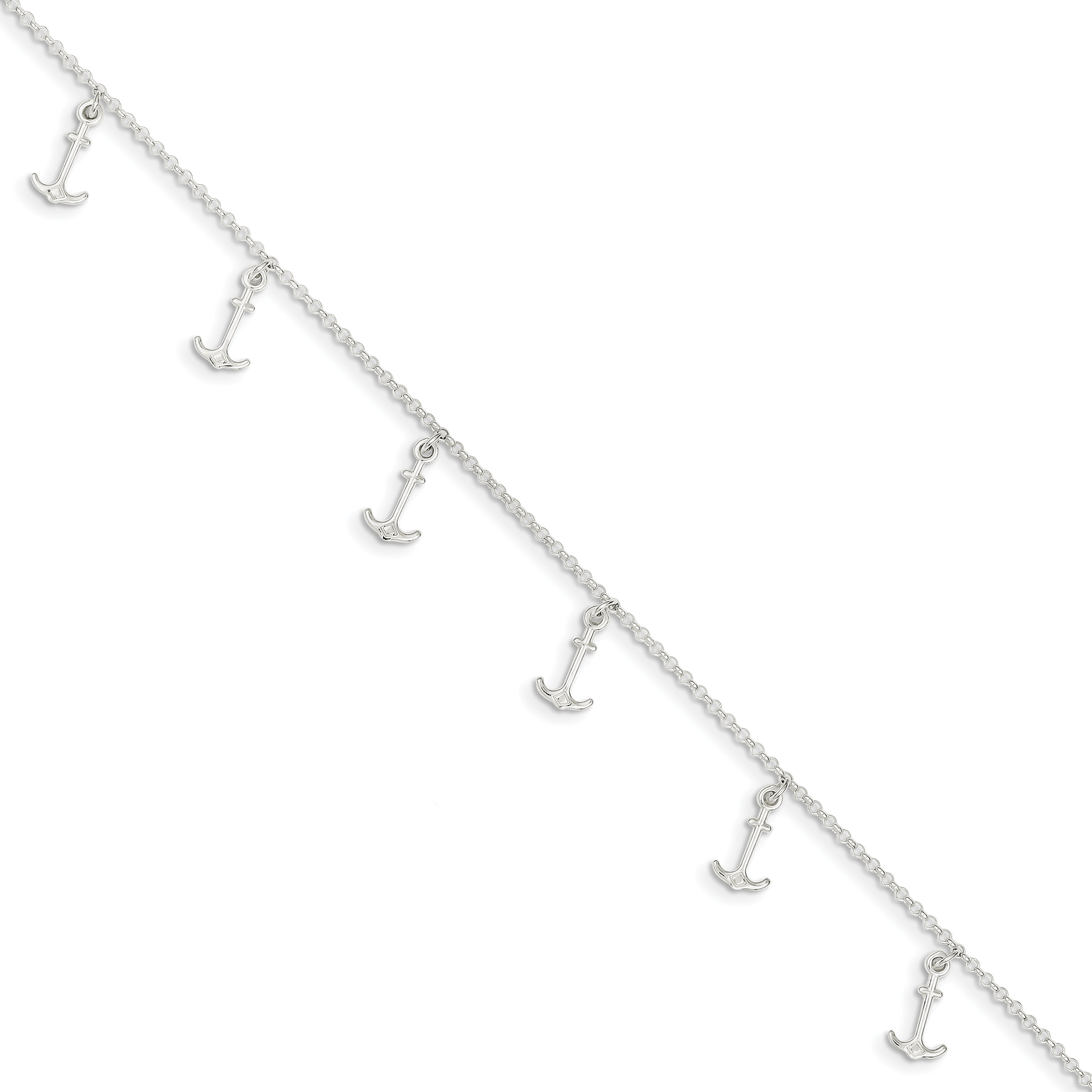Sterling Silver Anchor Charms 9 inch Plus 1 inch Extender - Total 10 inch Anklet