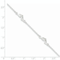 Sterling Silver Dolphin 5-Station 9 inch Plus 1 inch Extender - Total 10 inch Anklet