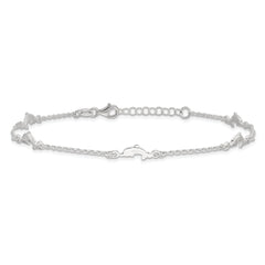 Sterling Silver Dolphin 5-Station 9 inch Plus 1 inch Extender - Total 10 inch Anklet