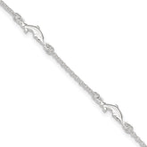 Sterling Silver Dolphin 5-Station 9 inch Plus 1 inch Extender - Total 10 inch Anklet