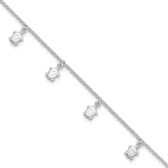 Sterling Silver Turtle Charms 9 inch Plus 1 inch Extender - Total 10 inch Anklet