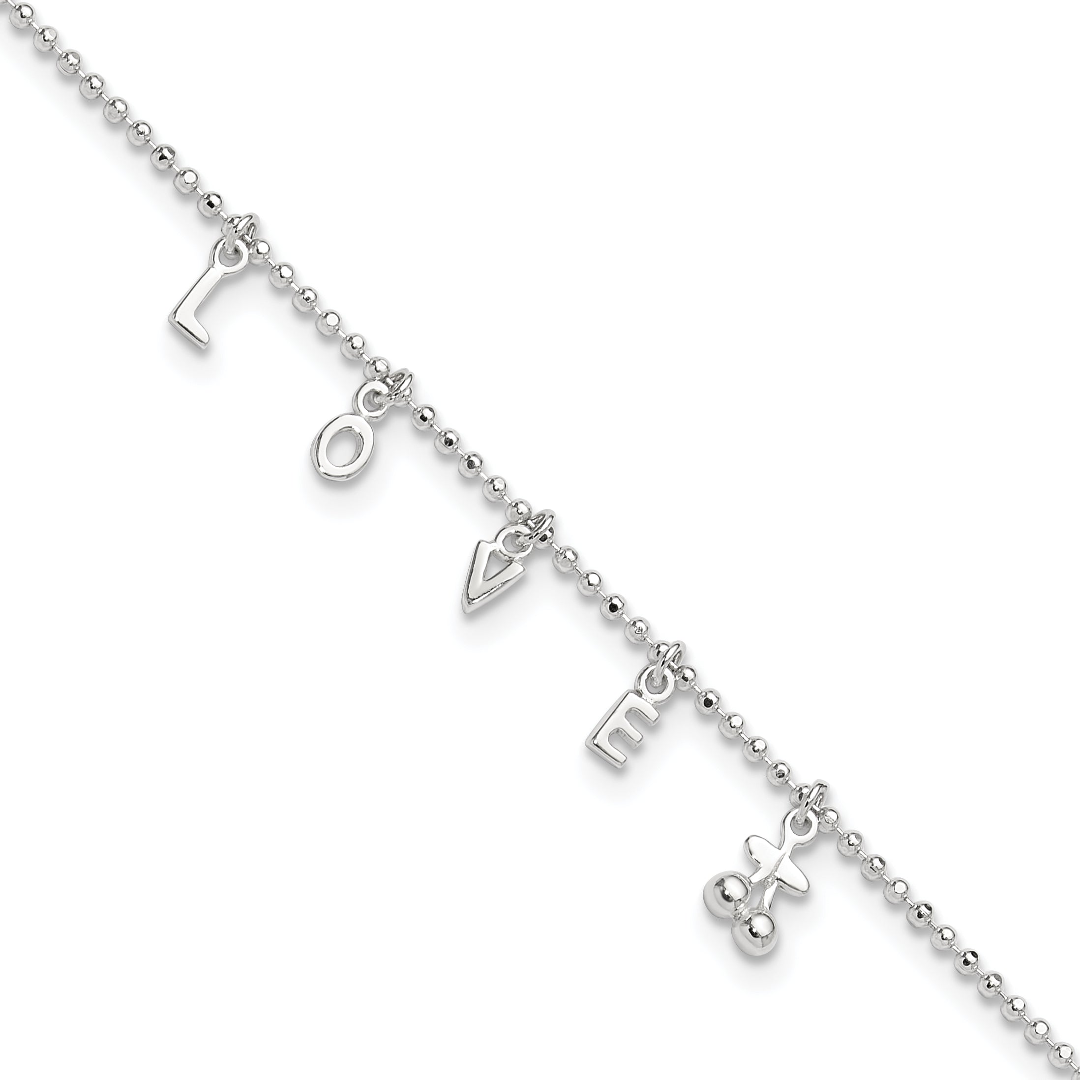 Sterling Silver LOVE Letters 10 inch Plus 1 inch Extender - Total 11 inch Anklet