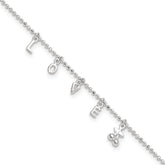 Sterling Silver LOVE Letters 10 inch Plus 1 inch Extender - Total 11 inch Anklet
