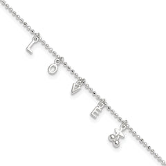 Sterling Silver LOVE Letters 10 inch Plus 1 inch Extender - Total 11 inch Anklet